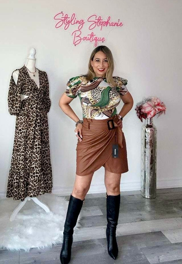 PU Leather Brown Mini Skirt