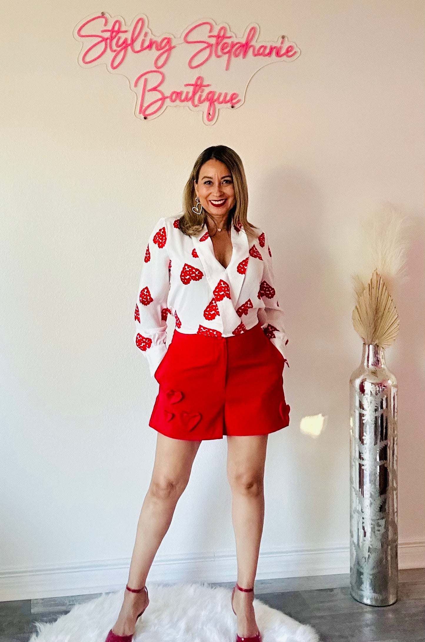 Printed Heart Long Sleeve Top