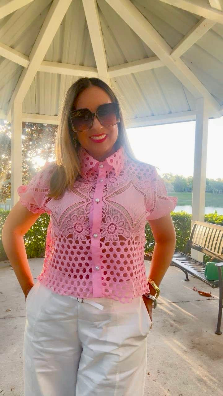 Soft Pink Pearl Hearted Button Top