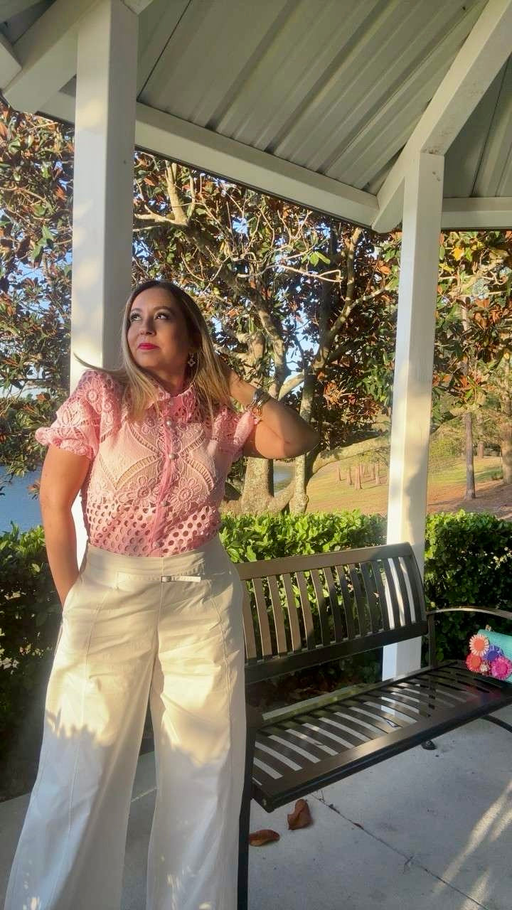 Soft Pink Pearl Hearted Button Top