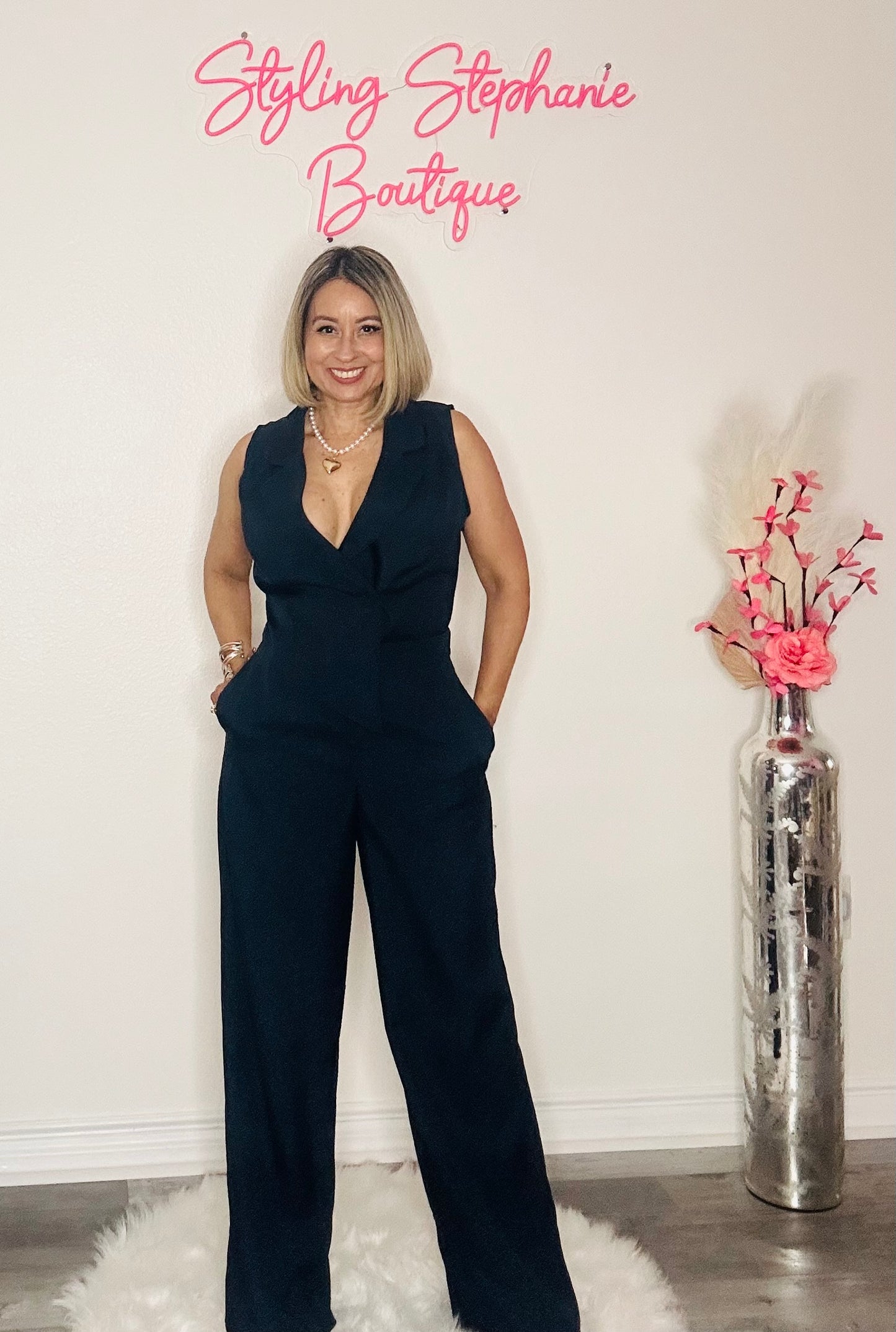 Navy Blue Asymmetric Hem Top Jumpsuit