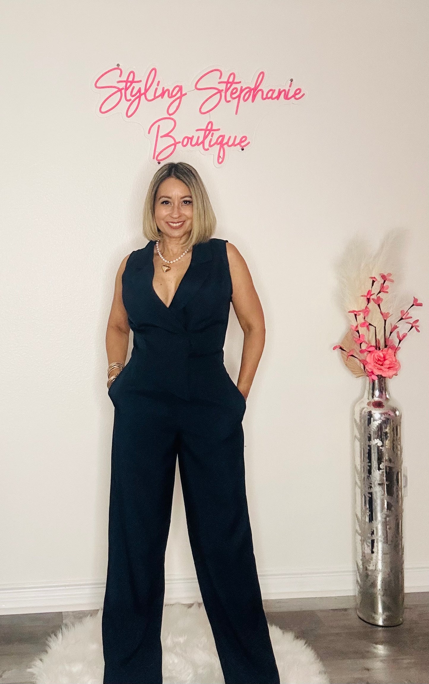 Navy Blue Asymmetric Hem Top Jumpsuit