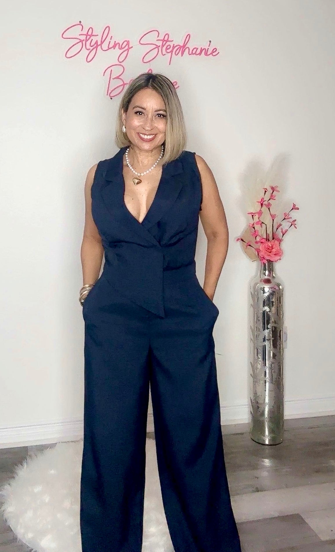 Navy Blue Asymmetric Hem Top Jumpsuit