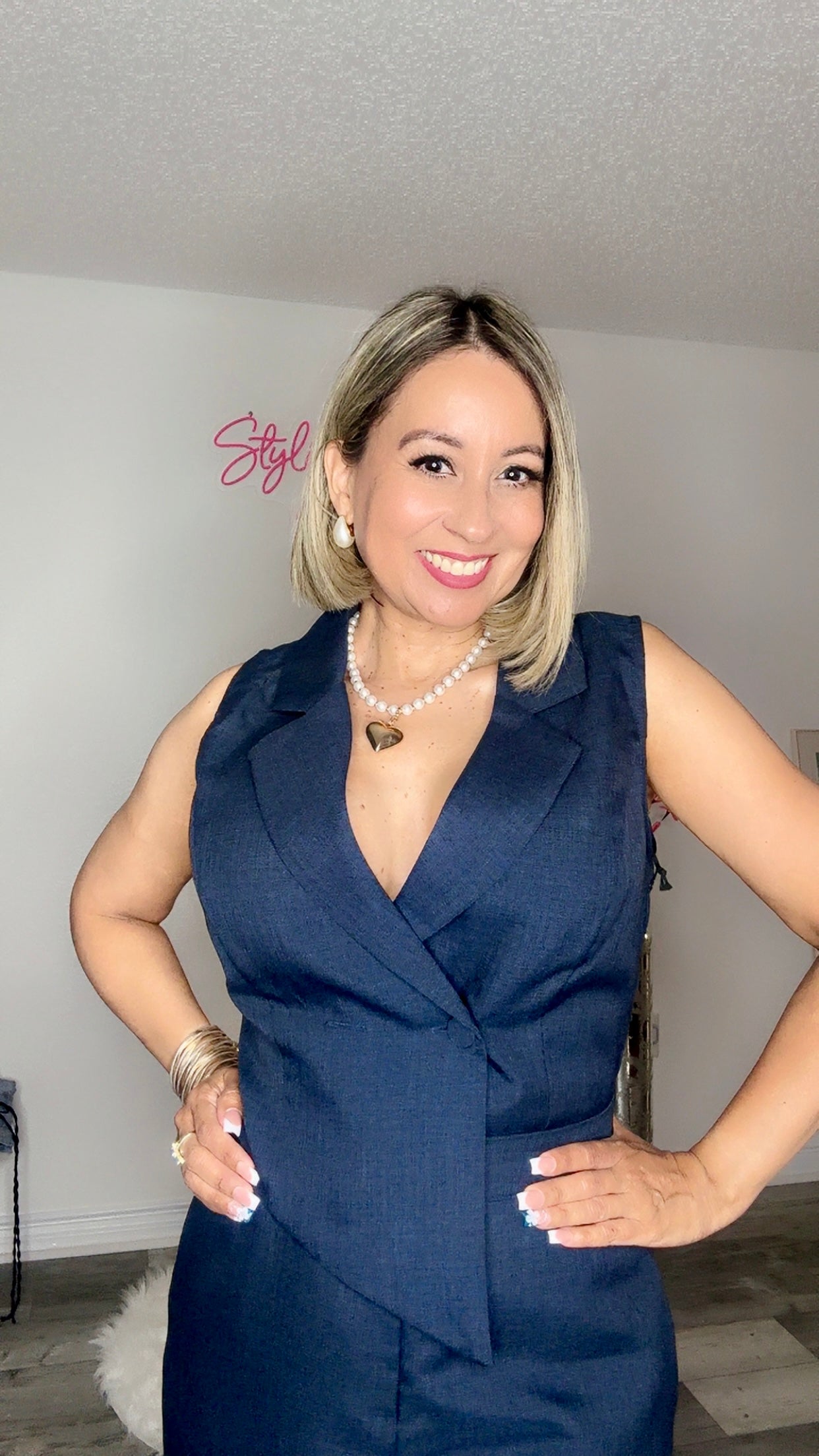Navy Blue Asymmetric Hem Top Jumpsuit