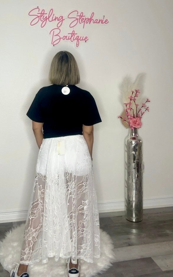 White Summer Lace Skirt with Shorts
