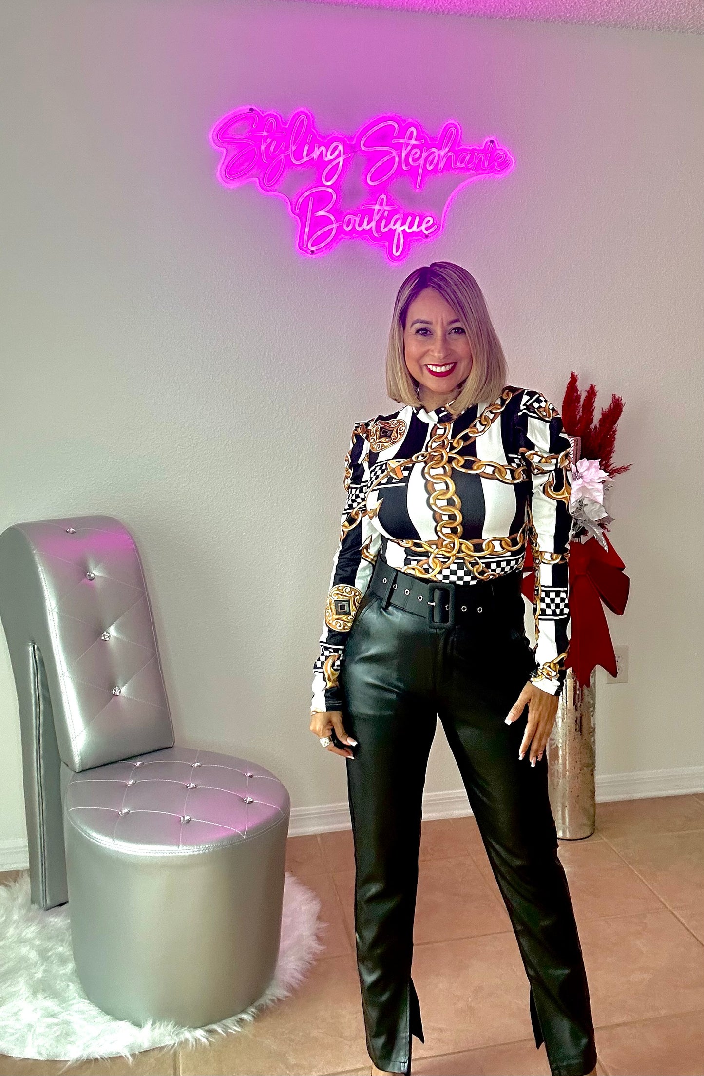 Black and White Chain Long Sleeve Top