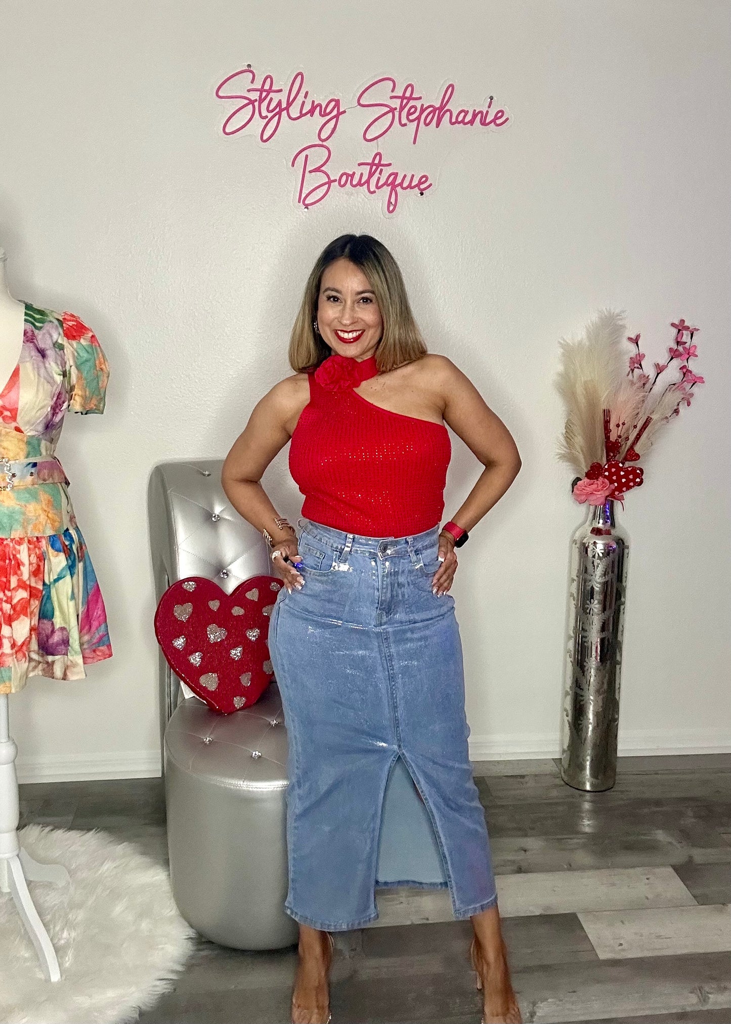 Metallic Denim Skirt