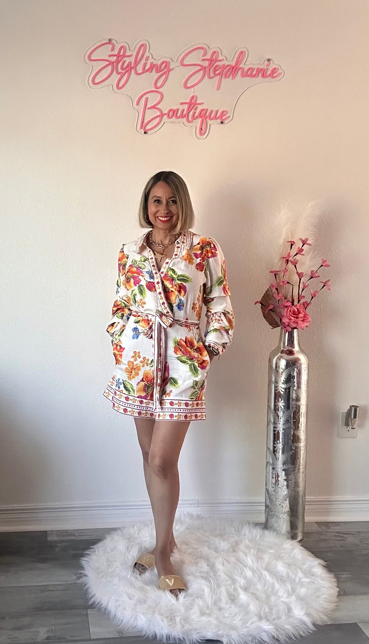 Orange Tropical 3/4 Sleeve Romper