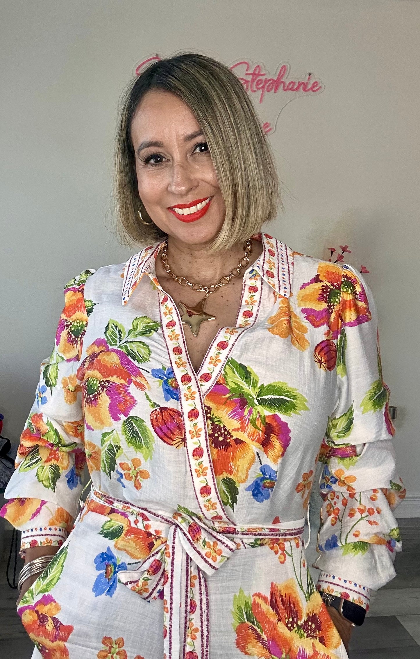 Orange Tropical 3/4 Sleeve Romper