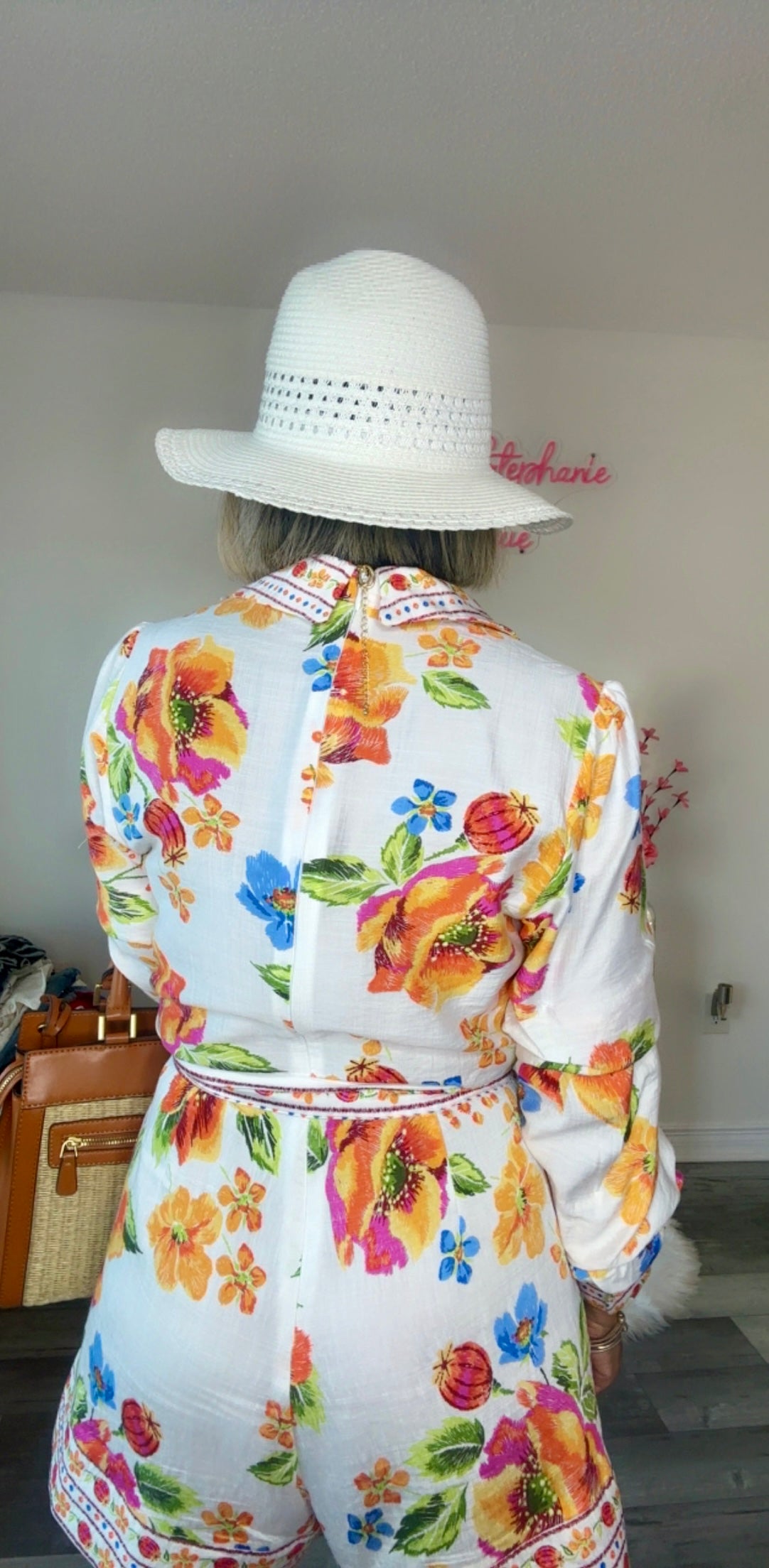 Orange Tropical 3/4 Sleeve Romper
