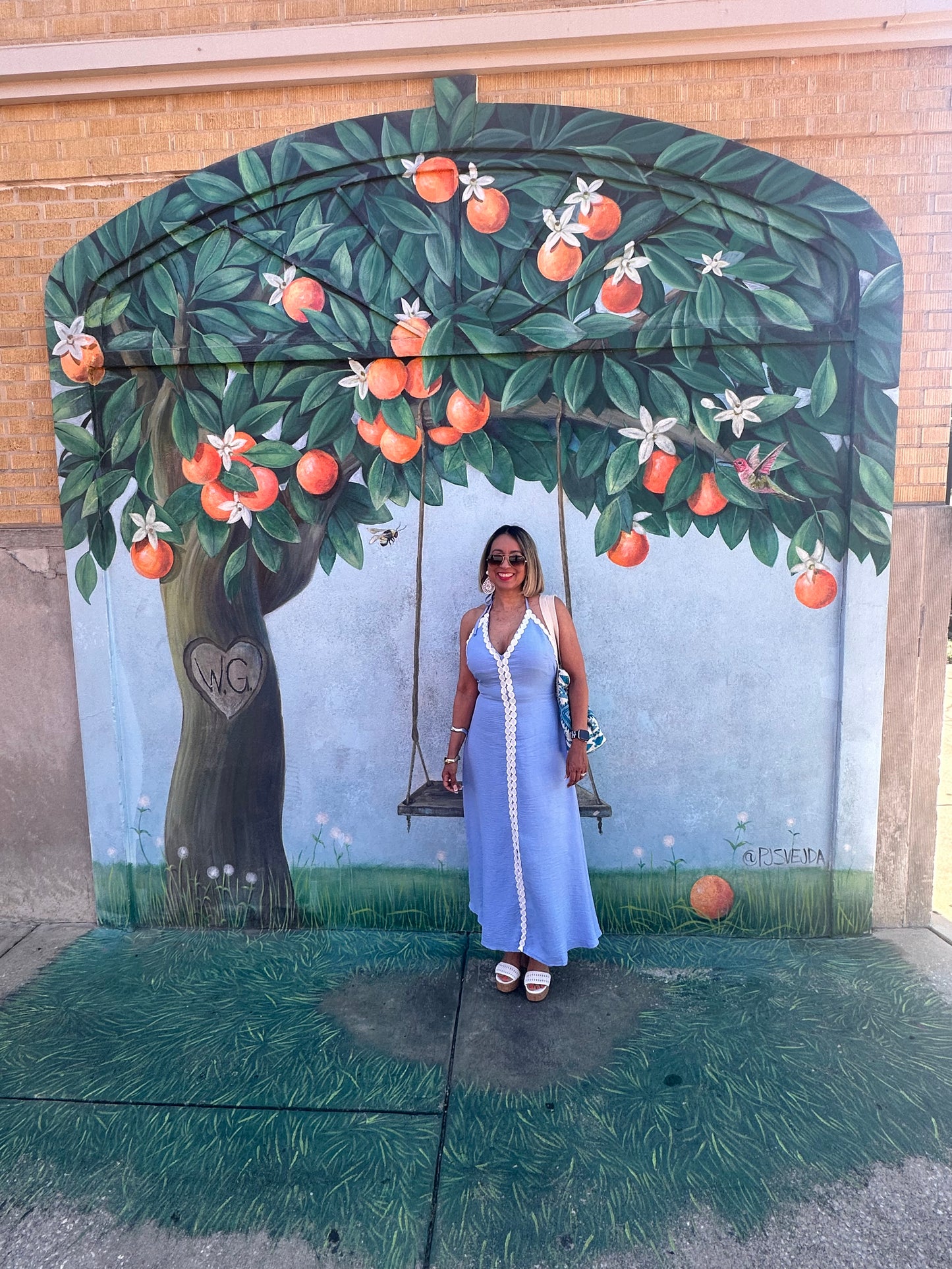 Baby Blue Embroidered Trim Halter Midi Dress