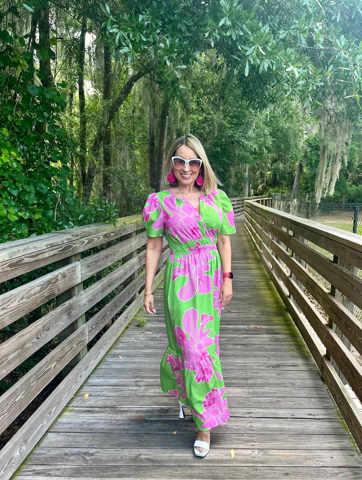 Printed Notched Flared Maxi Dress