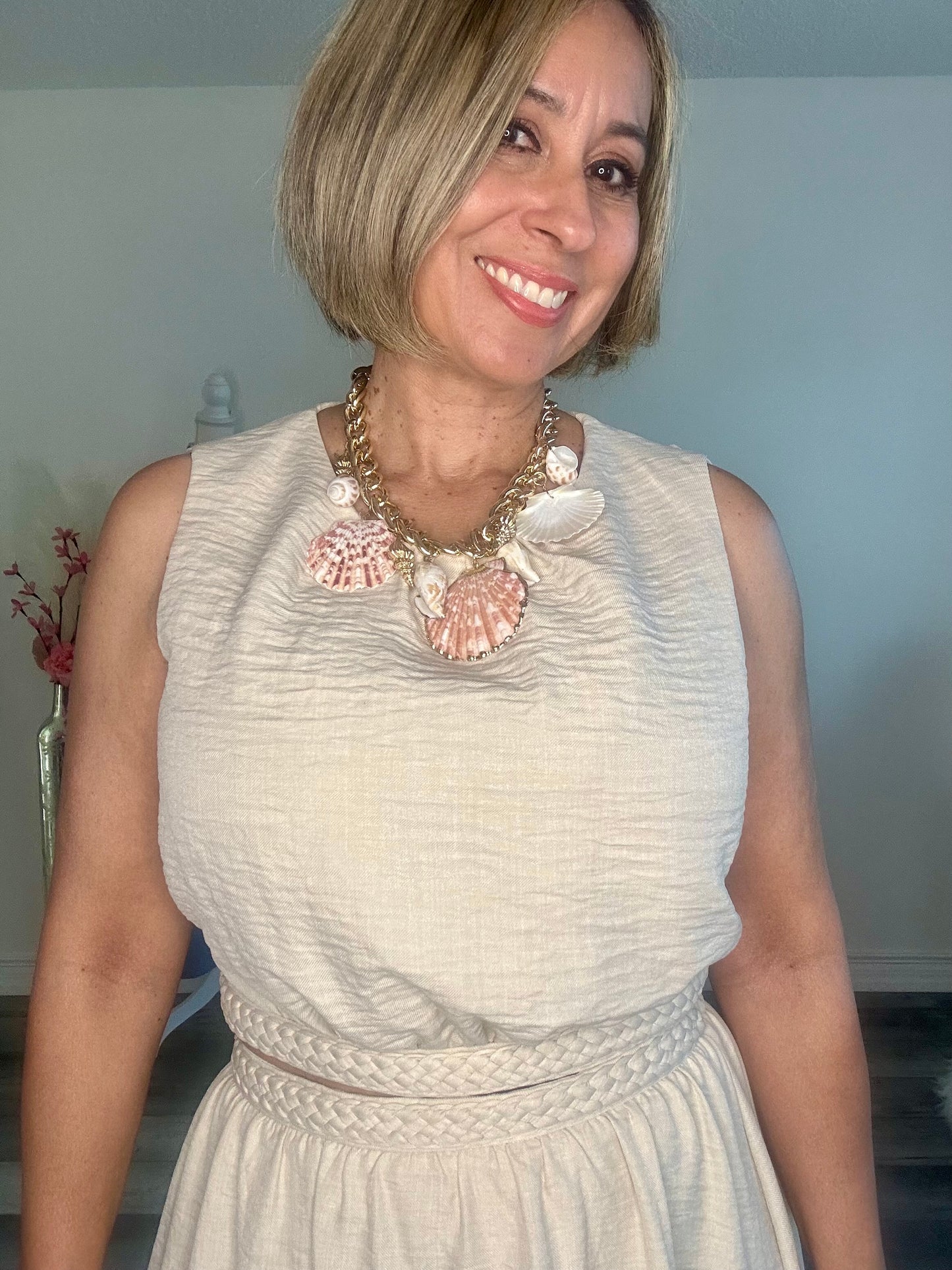 Natural Braid Detail Top with Midi Skirt Set