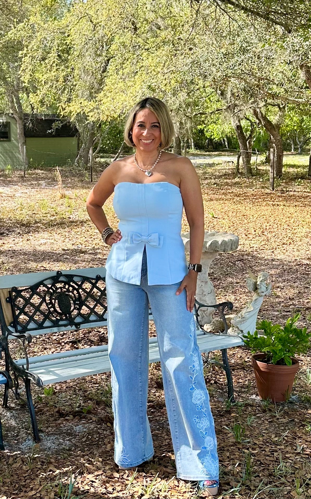 Sky Blue Bow Tube Top Fly Away Hem