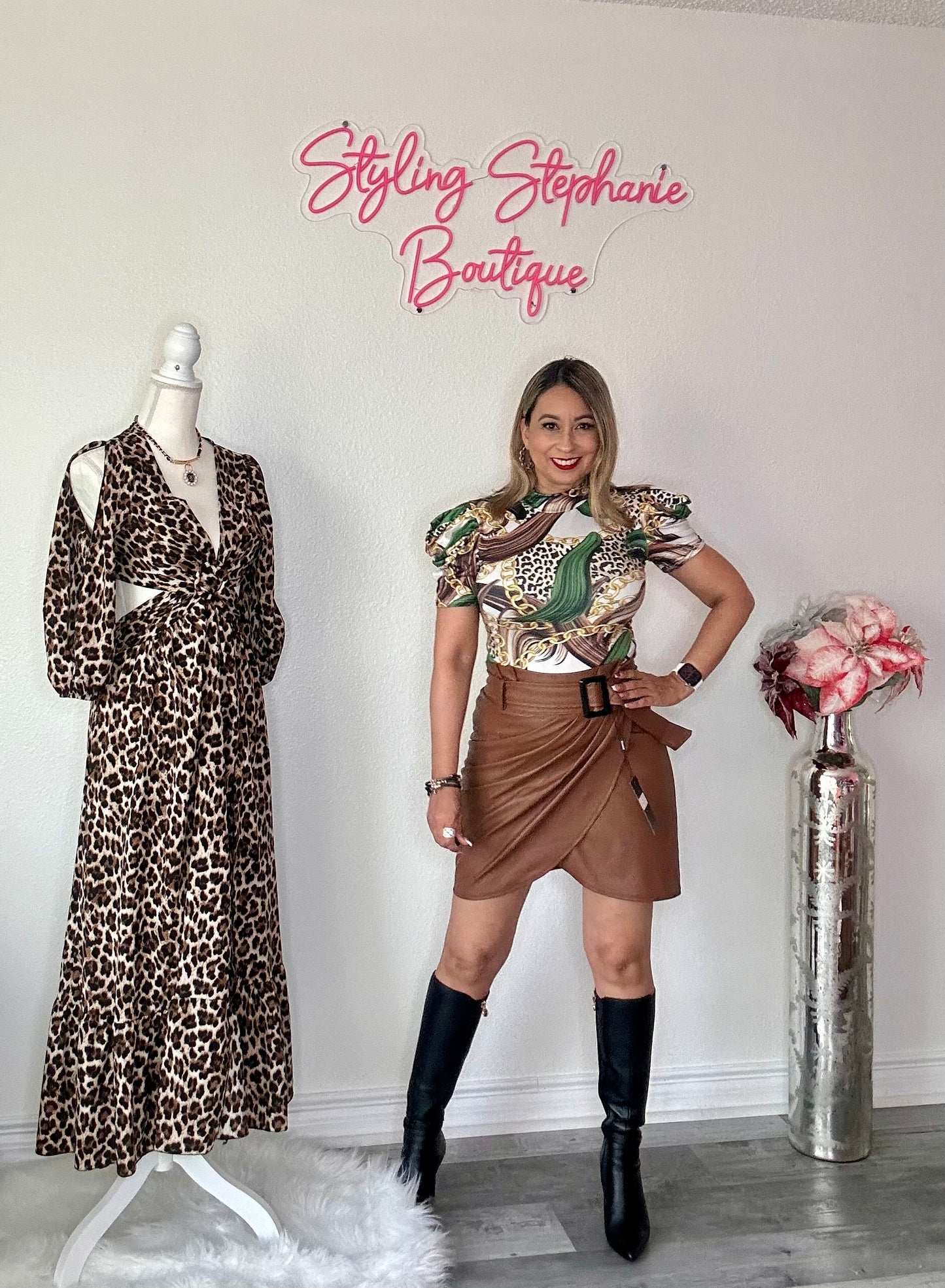 PU Leather Brown Mini Skirt