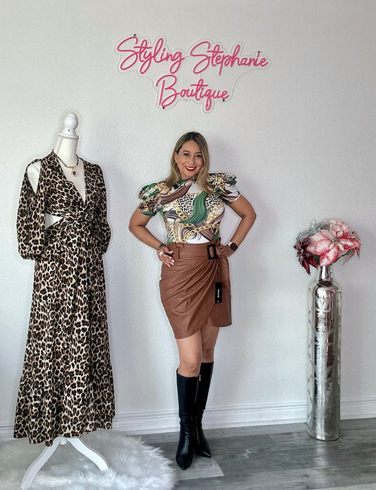 PU Leather Brown Mini Skirt