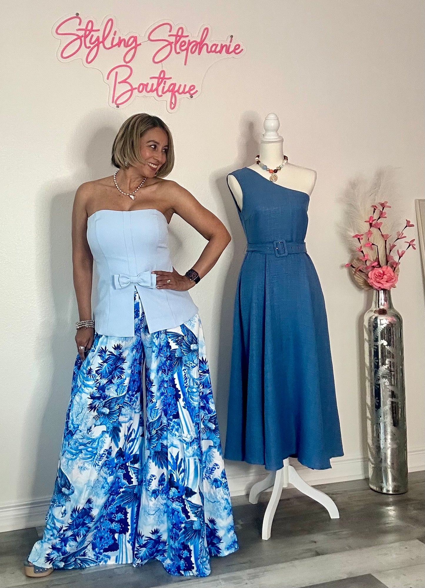 Sky Blue Bow Tube Top Fly Away Hem