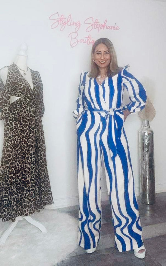 Blue and White Jumpsuit