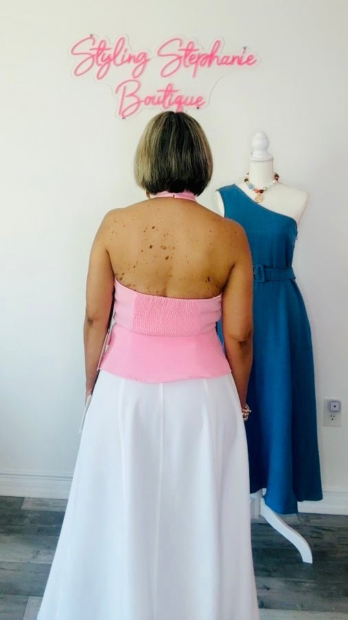 Pink Halter Neck Vest Top with Novelty Buttons
