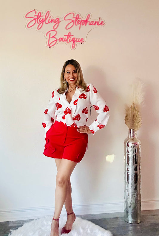 Printed Heart Long Sleeve Top