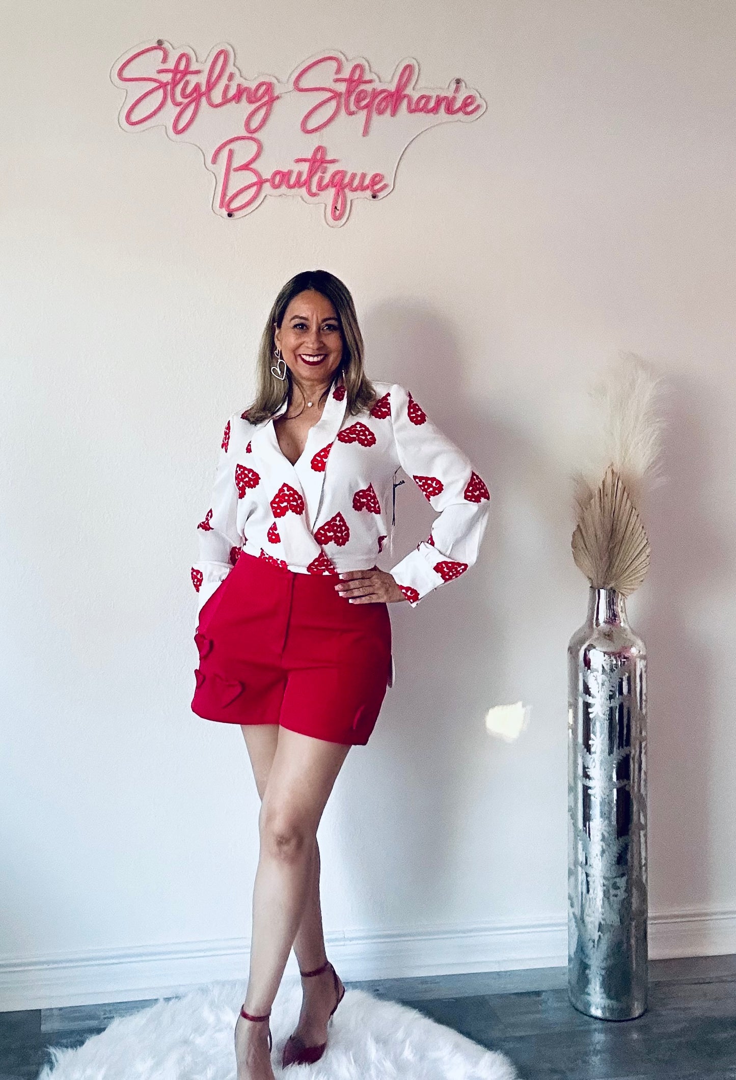 Printed Heart Long Sleeve Top
