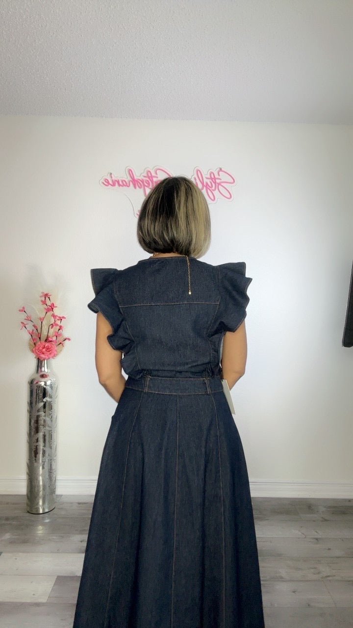 Elegant Paris Dark Denim Midi Dress