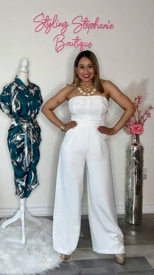 White Foldover Strapless Jumpsuit