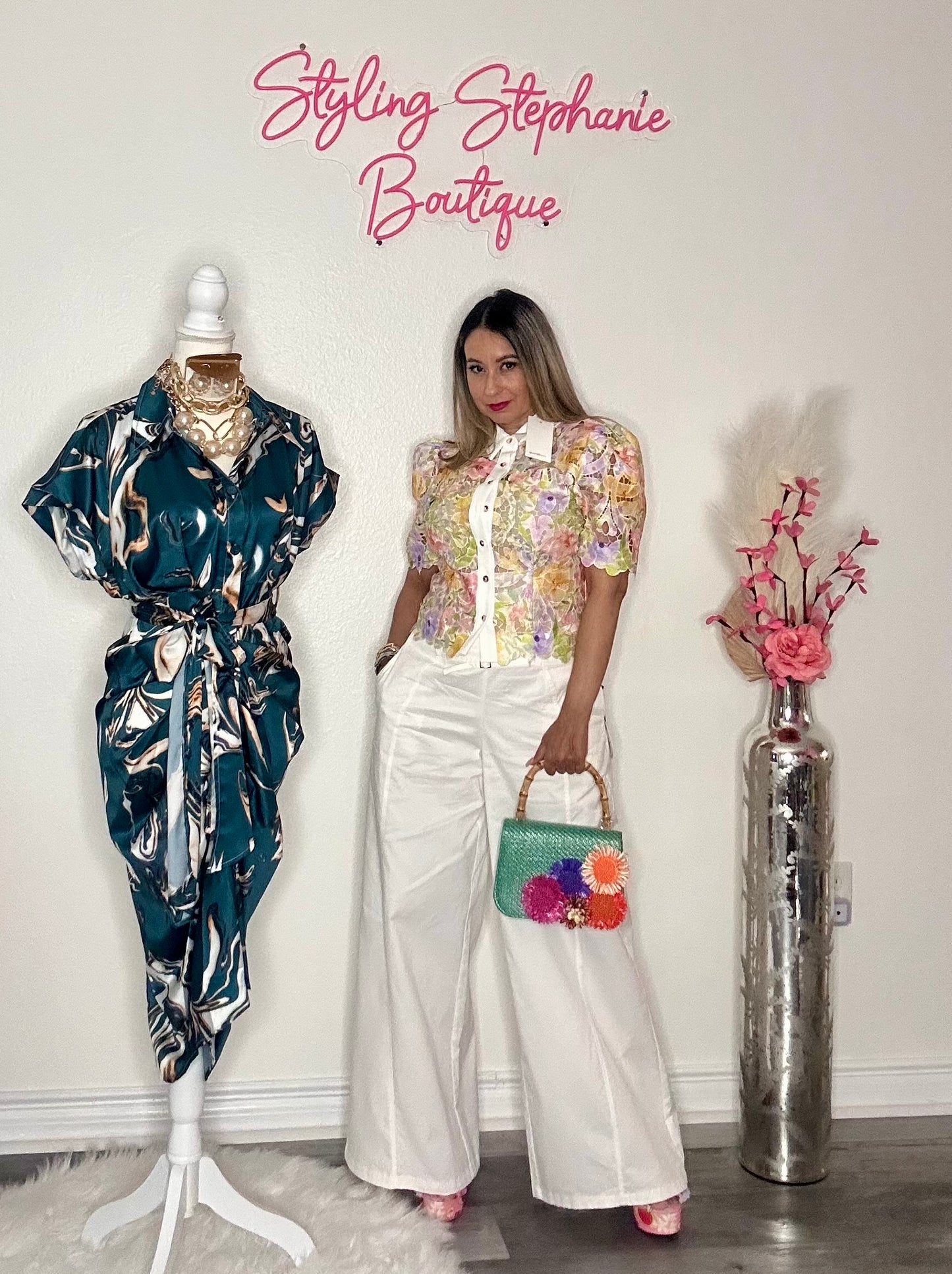 Off White Mid Rise Wide Leg Pants