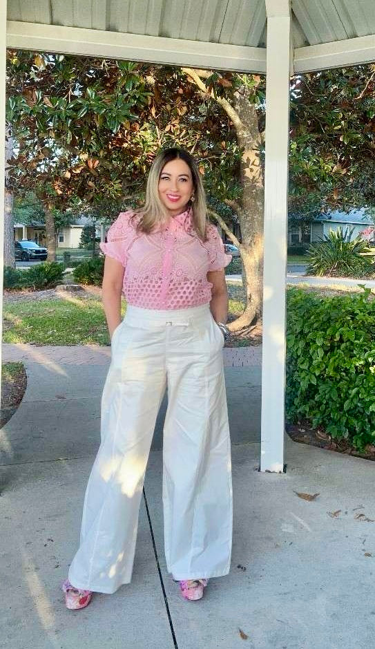 Off White Mid Rise Wide Leg Pants