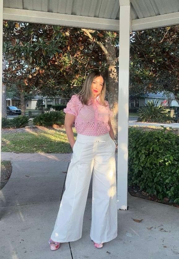 Off White Mid Rise Wide Leg Pants