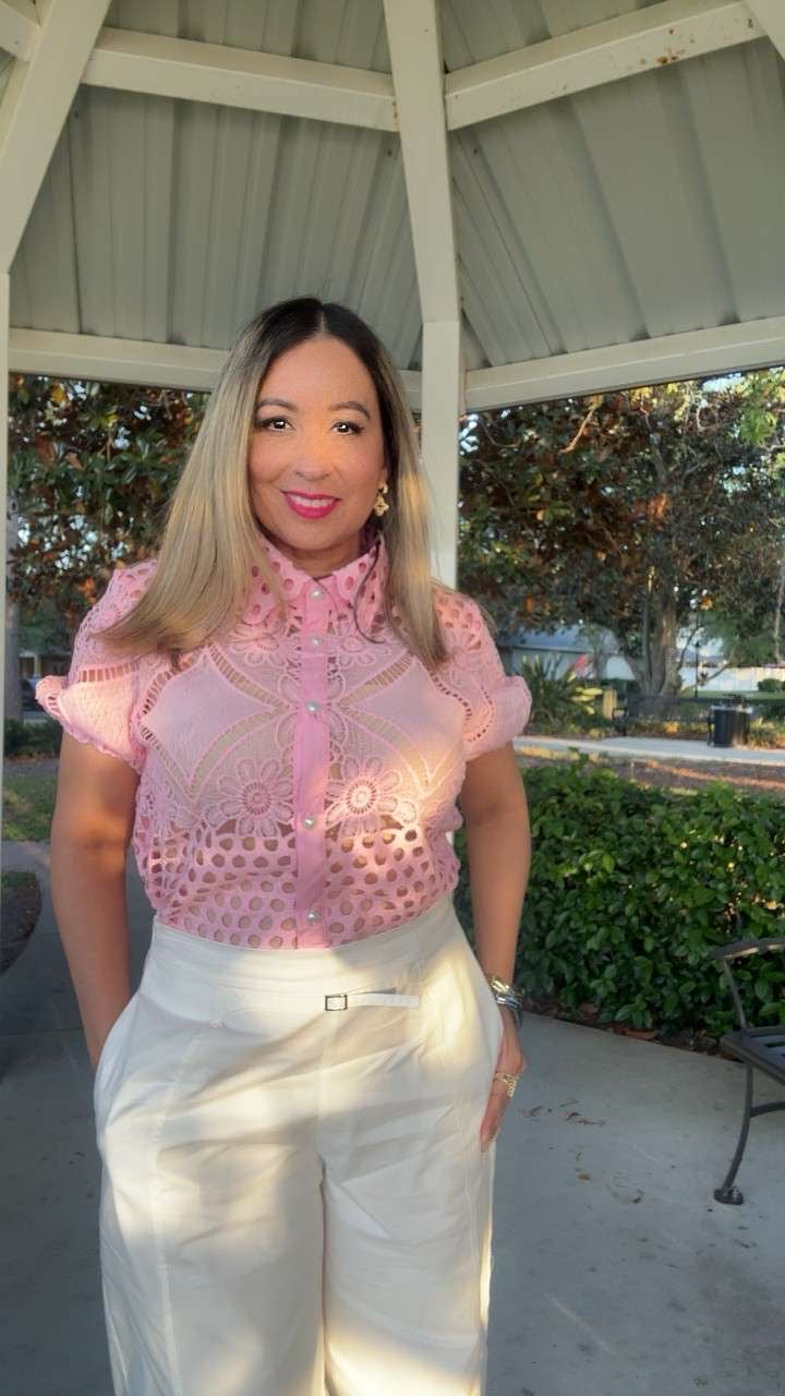 Soft Pink Pearl Hearted Button Top