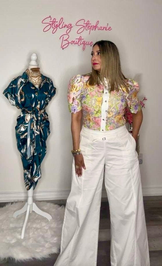 Off White Mid Rise Wide Leg Pants