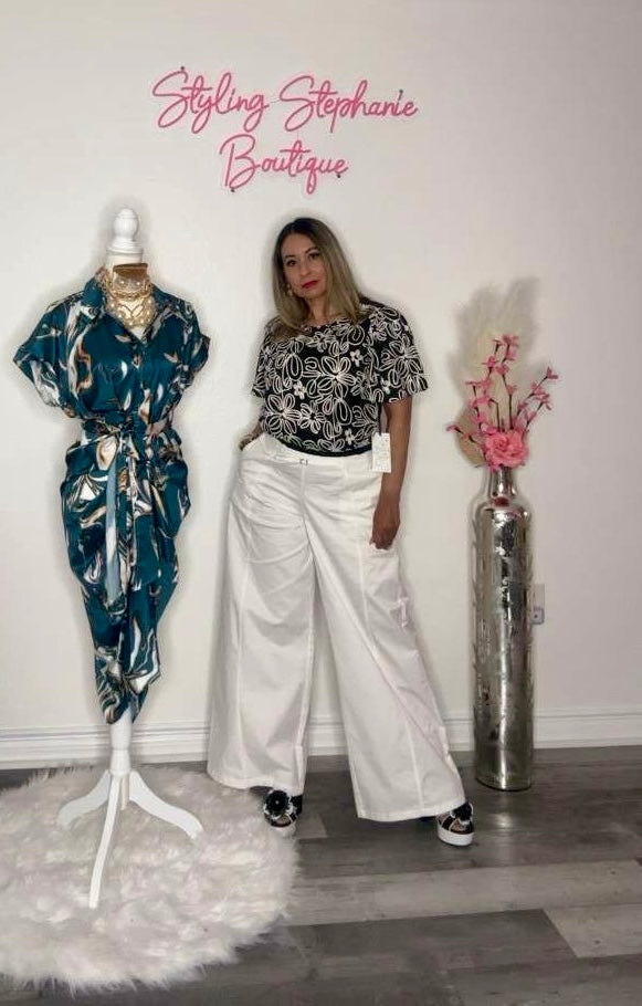 Off White Mid Rise Wide Leg Pants