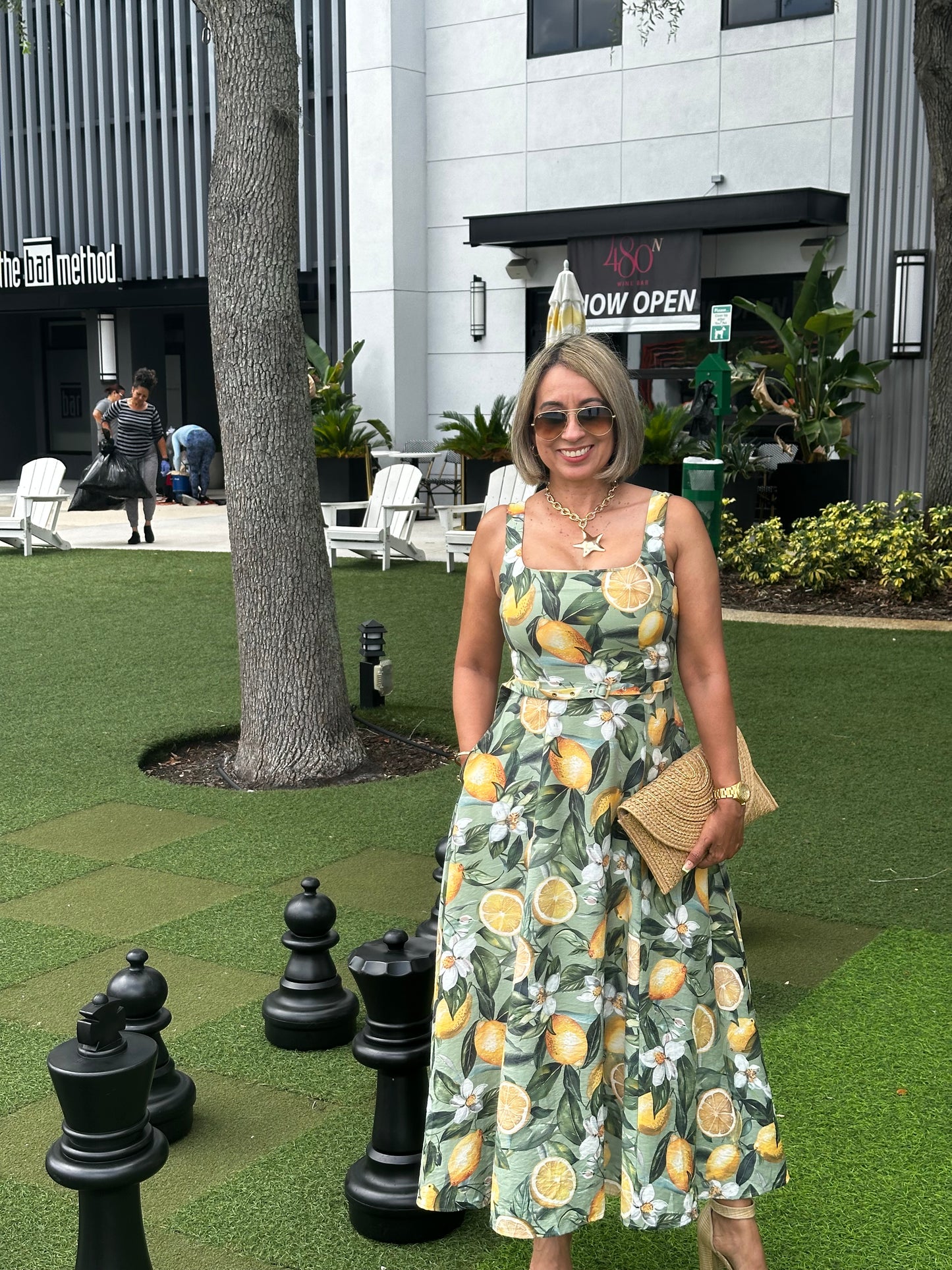 Lemon Printed Square Neck Midi Dress