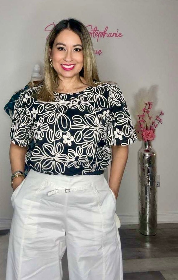 Black Floral Detailed Novelty Top