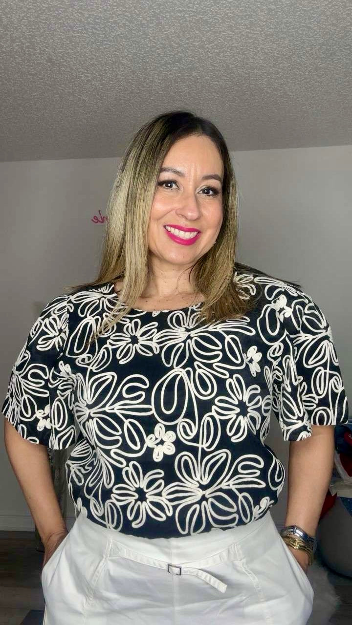 Black Floral Detailed Novelty Top