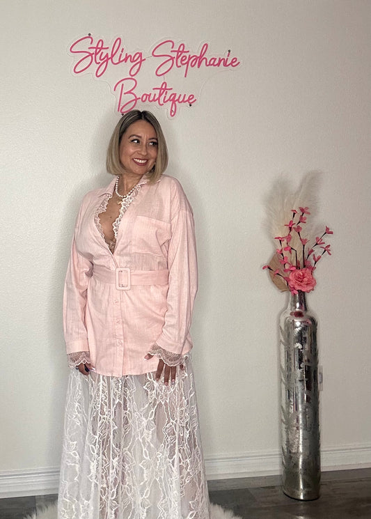 Blush Button Down Belted Top