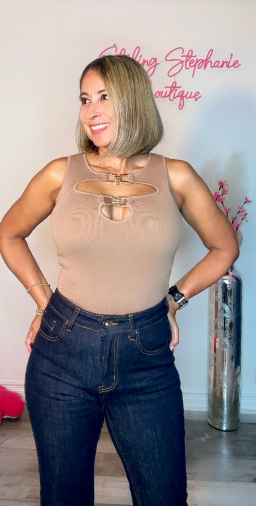 Mocha Buckle Detail Knitted Top