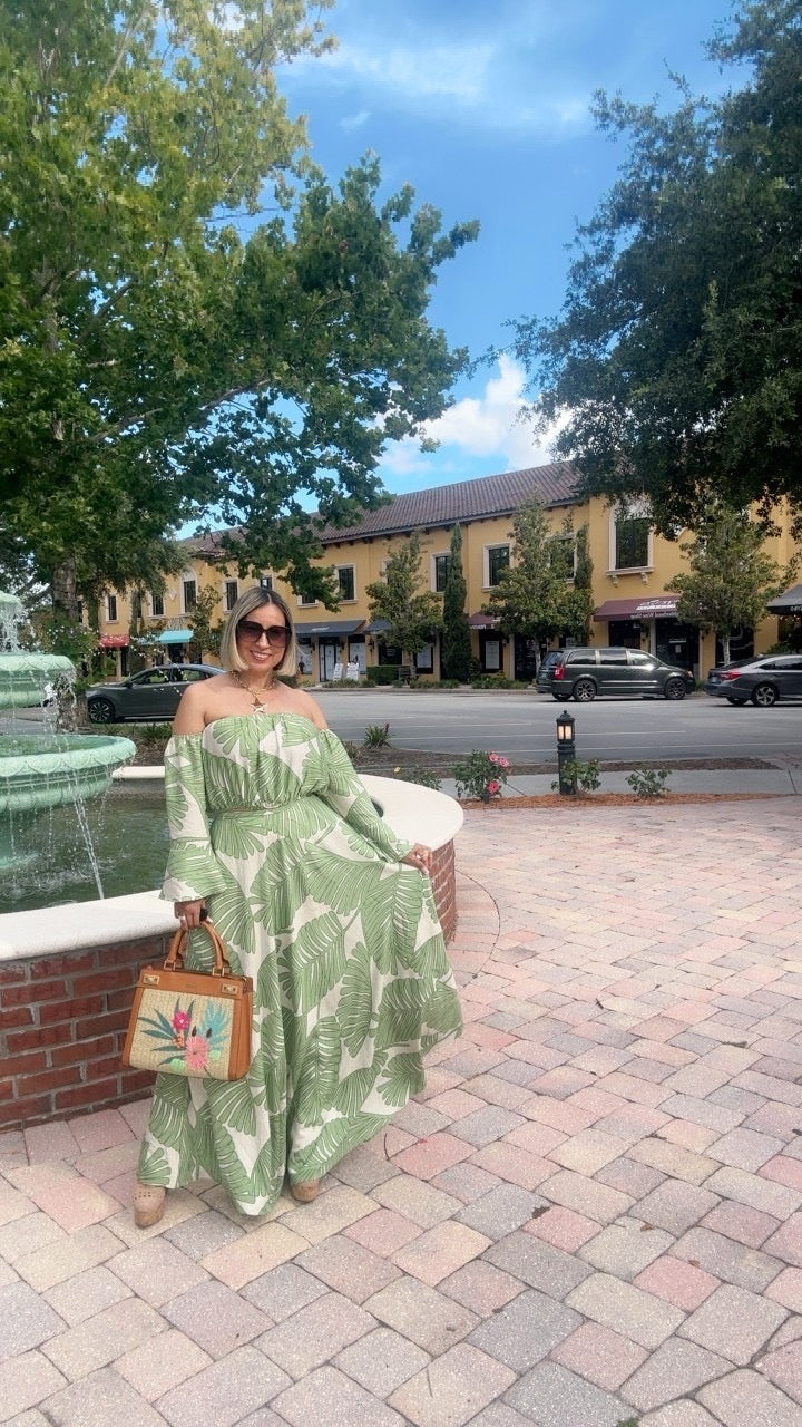 Soft Green Palm Skirt Set