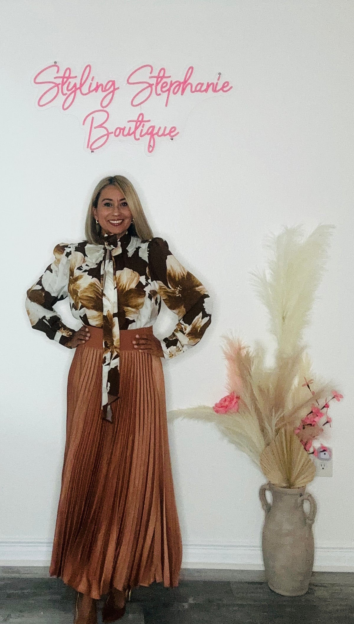 Camel Midi Pleated Skirt