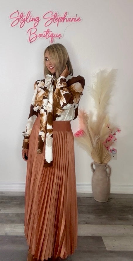 Camel Midi Pleated Skirt