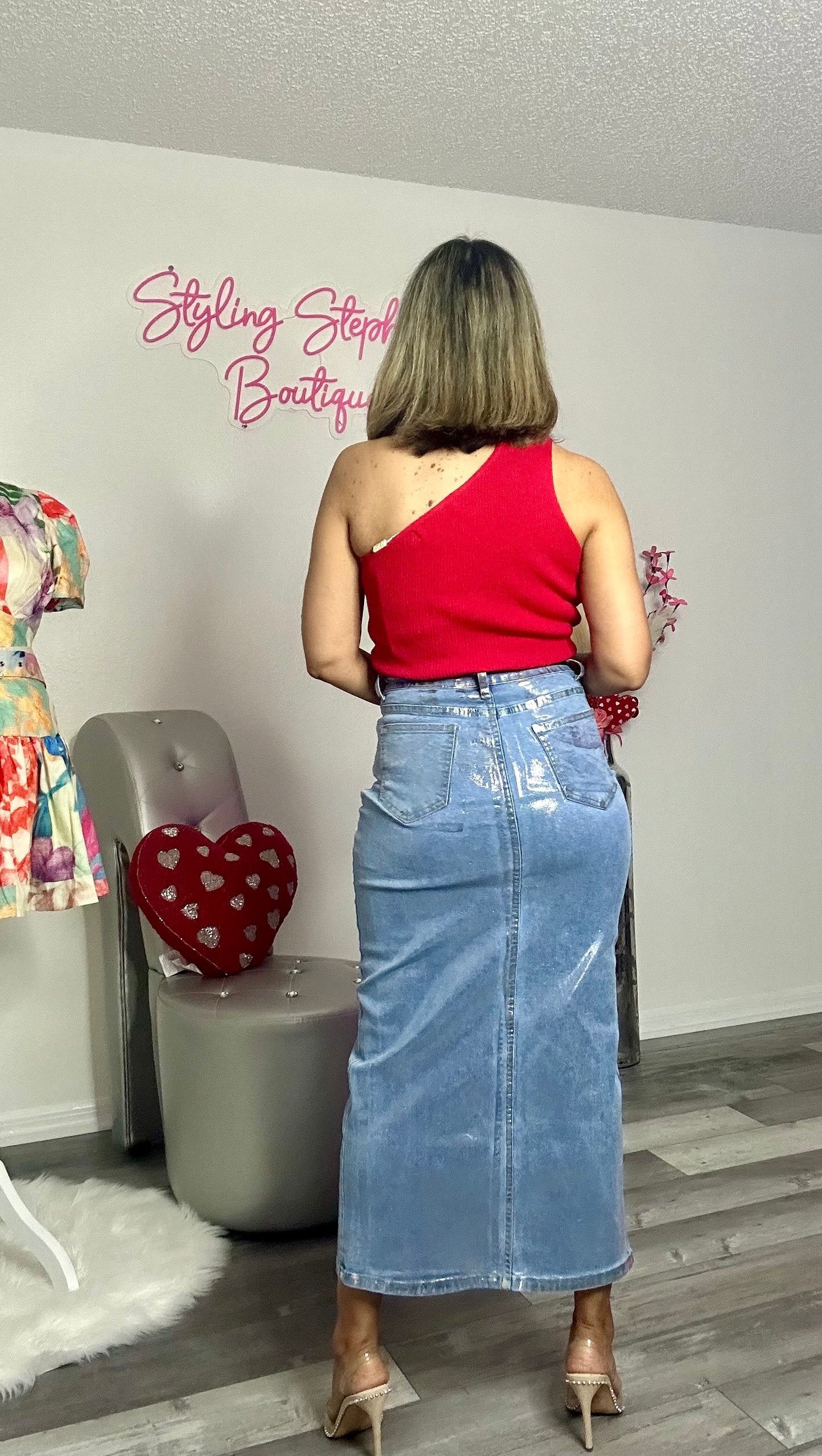 Metallic Denim Skirt