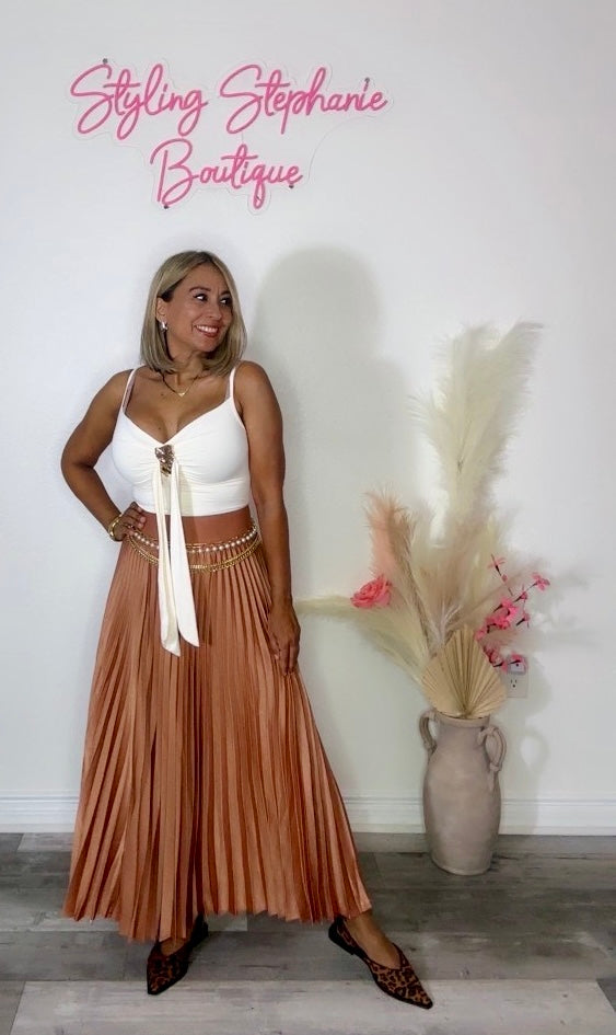Camel Midi Pleated Skirt