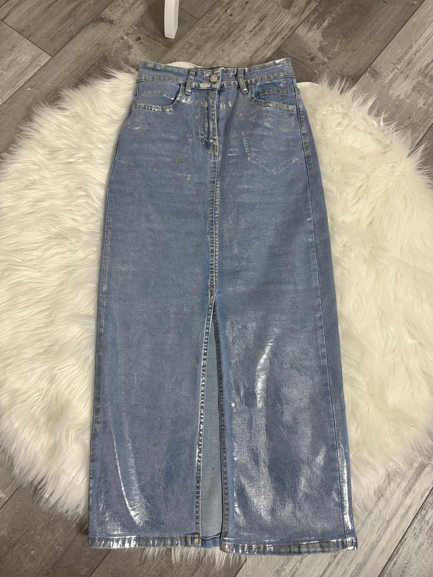 Metallic Denim Skirt