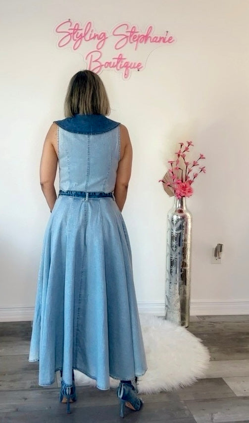 Denim Belted Long Dress