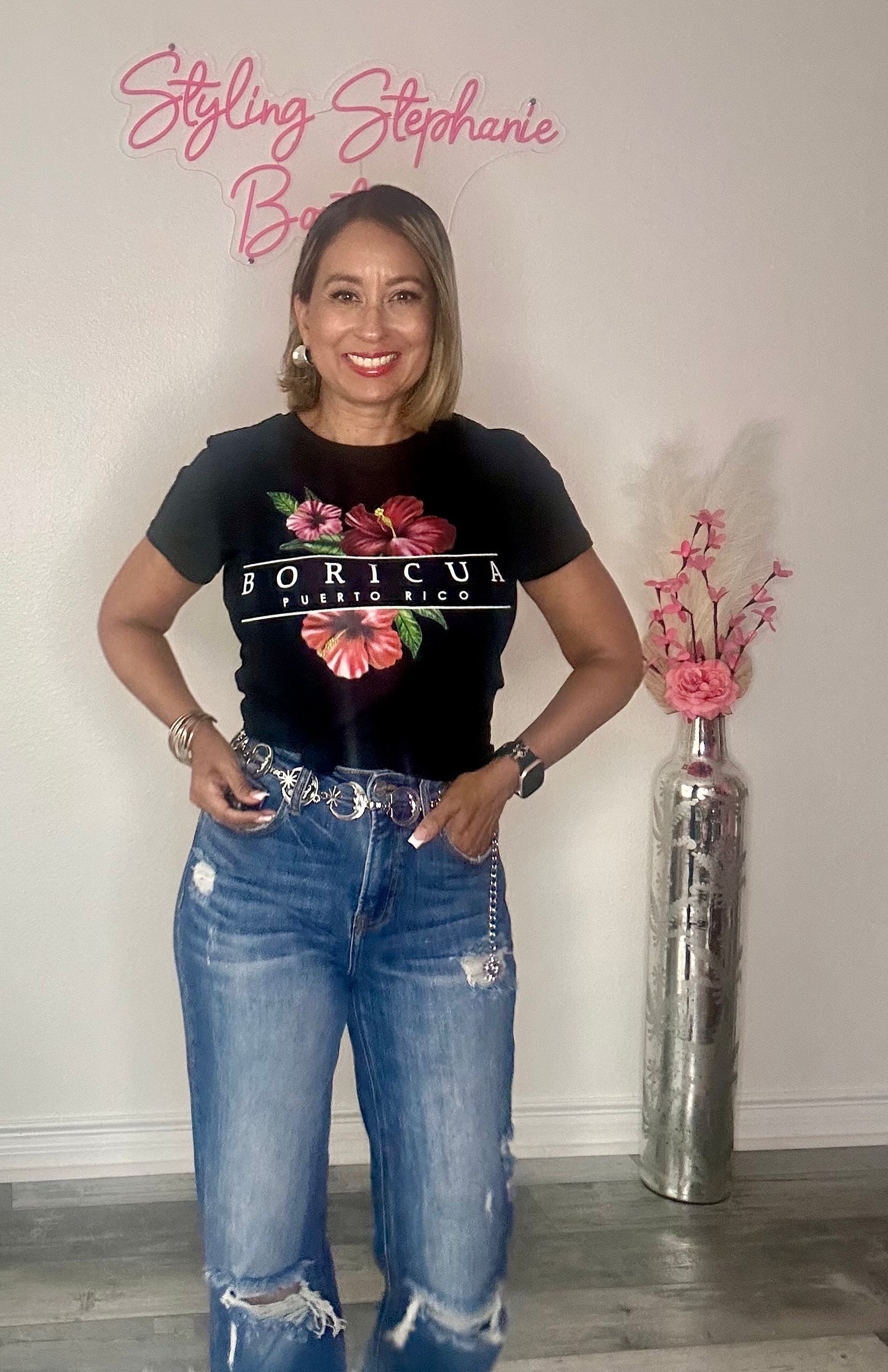Flora Boricua Puerto Rico Black T-Shirt