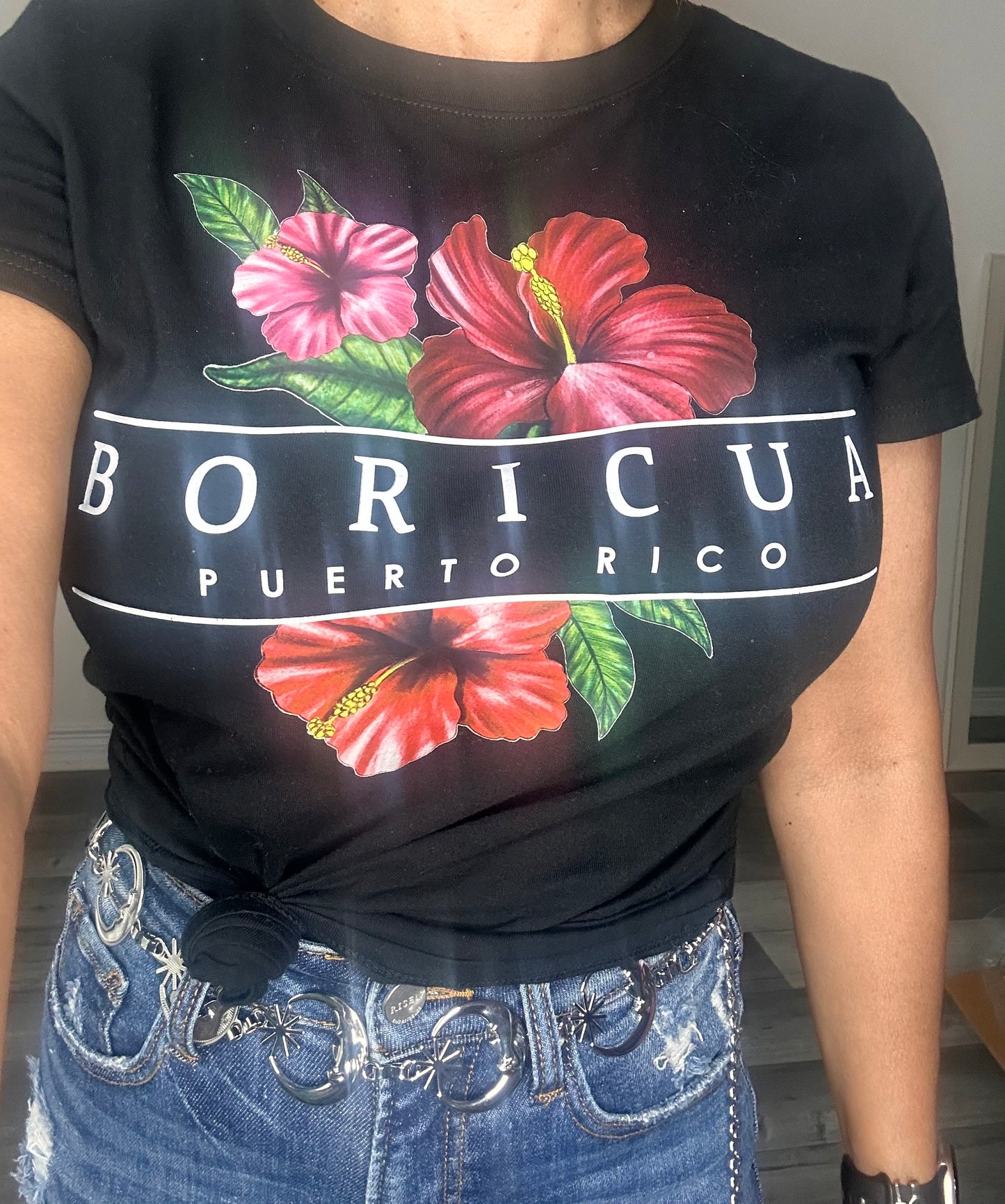 Flora Boricua Puerto Rico Black T-Shirt