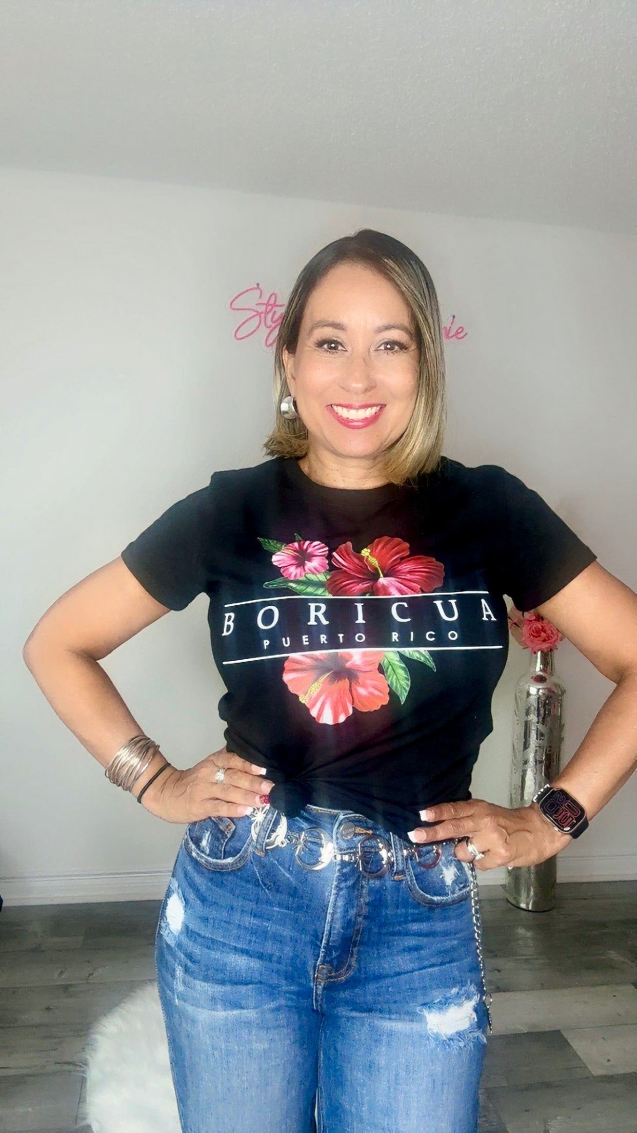 Flora Boricua Puerto Rico Black T-Shirt
