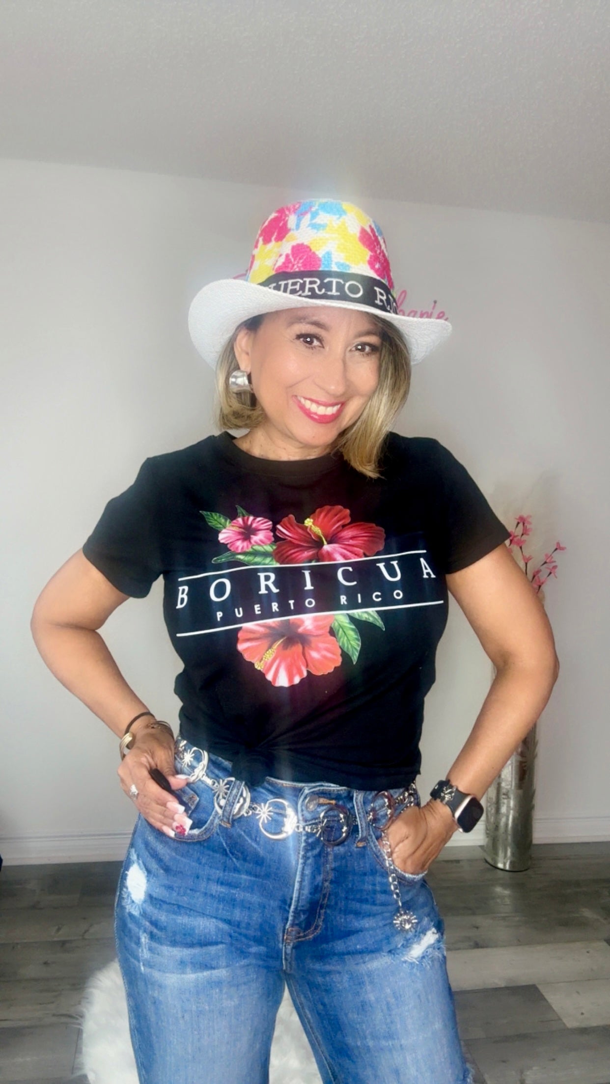 Flora Boricua Puerto Rico Black T-Shirt