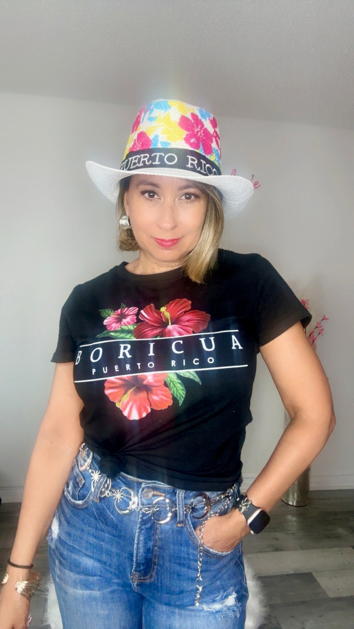 Flora Boricua Puerto Rico Black T-Shirt